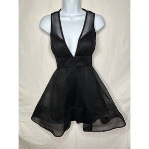 Fashion Nova Black Mesh Deep V-Neck Fit and Flare Mini Dress BD1279-FN Small